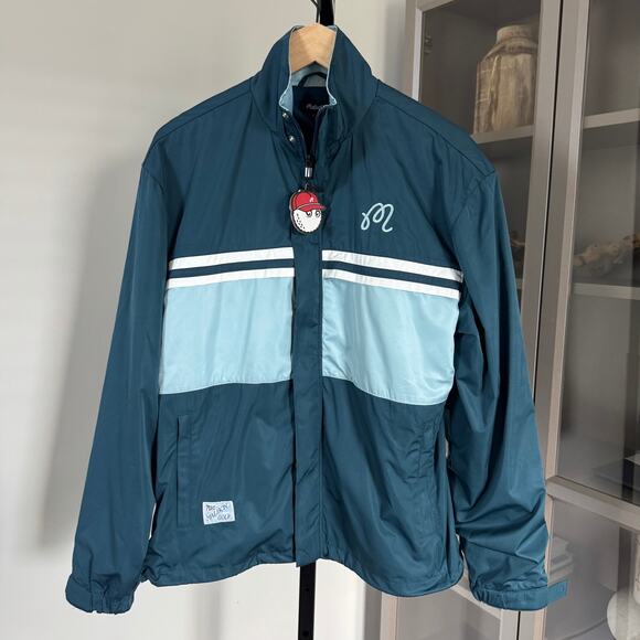Malbon Golf Ocean Blue Costanzo Windbreaker Jacket S NEW Embroidered M Logo - Picture 2 of 7